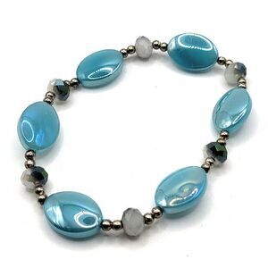 Estate Bracelet Blue AB Blue with Faceted Beads 7in